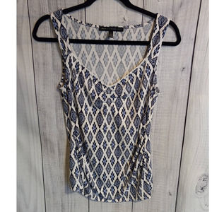 WHBM | Blue & White Boho Ikat-Print Sweetheart Neckline Tank Top